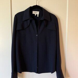 BA&SH Colby Button-Down Layered Yoke Designer Stretch Crepe Shirt - Medium